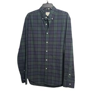 J. Crew Classic Secret Wash Button Front Shirt Green Tartan Plaid